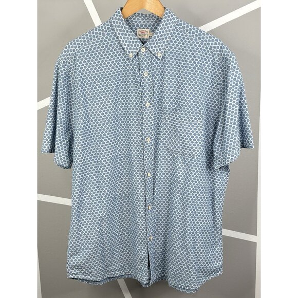 Faherty Playa Short Sleeve Button Down Blue Shirt Men’s XL Beach Fish Scale AOP - Picture 1 of 14